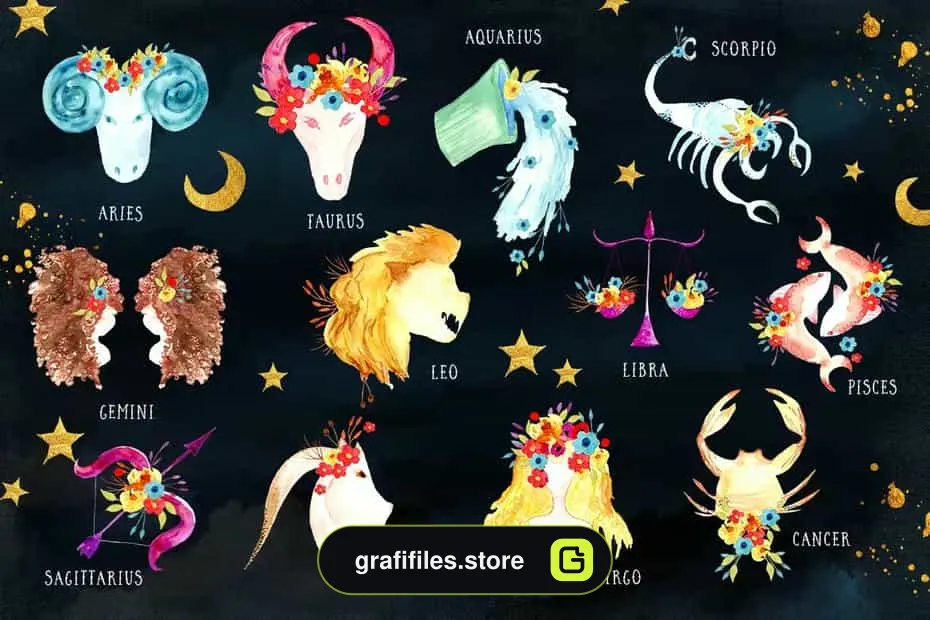 کلیپ آرت آبرنگی Watercolor Zodiac - 5