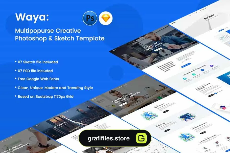 دانلود قالب لایه باز WAYA - Multipurpose Creative PSD & Sketch Template - 2 قالب لایه باز WAYA - 1