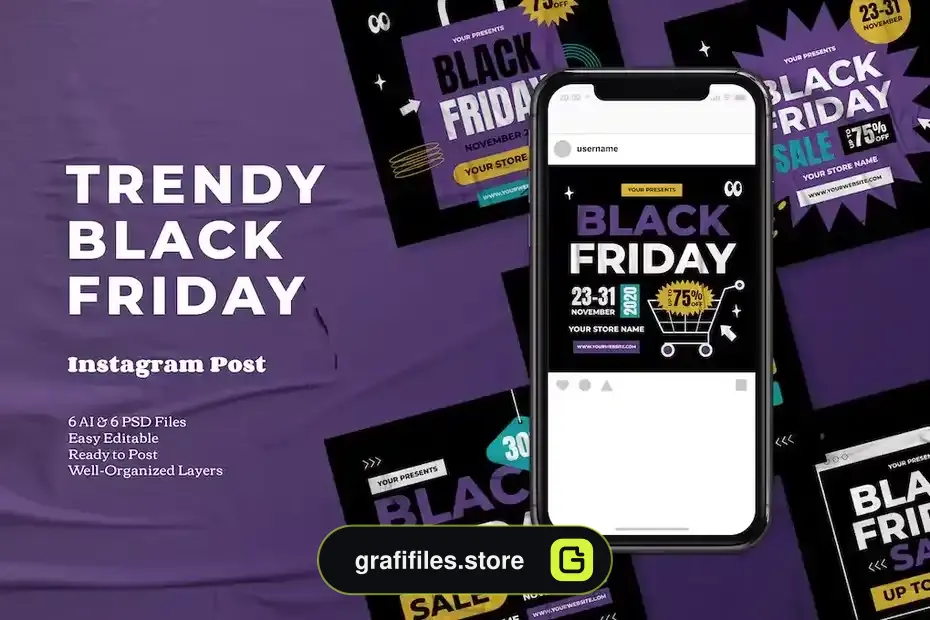 طرح لایه باز پست اینستاگرام بلک فرایدی Black Friday Instagram Feed - 1