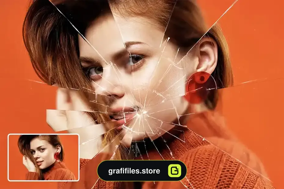 دانلود اکشن فتوشاپ ایجاد افکت شیشه شکسته بر روی تصاویر Realistic Broken Glass Action - 6 اکشن فتوشاپ ایجاد افکت شیشه شکسته - 5