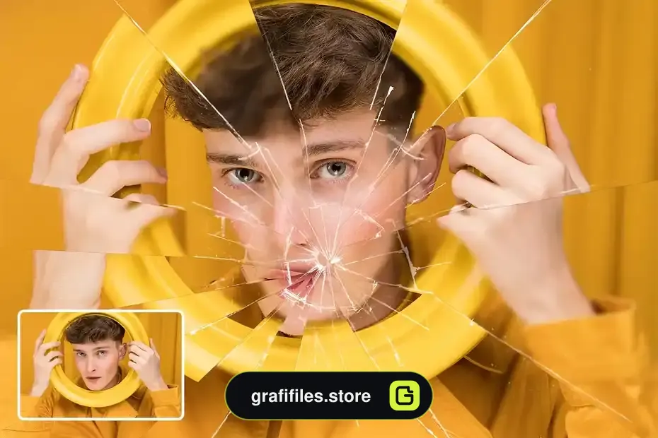 دانلود اکشن فتوشاپ ایجاد افکت شیشه شکسته بر روی تصاویر Realistic Broken Glass Action - 8 اکشن فتوشاپ ایجاد افکت شیشه شکسته - 7