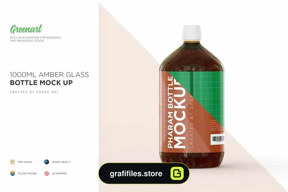 موکاپ بطری 1000ml Amber Glass Bottle Mockup