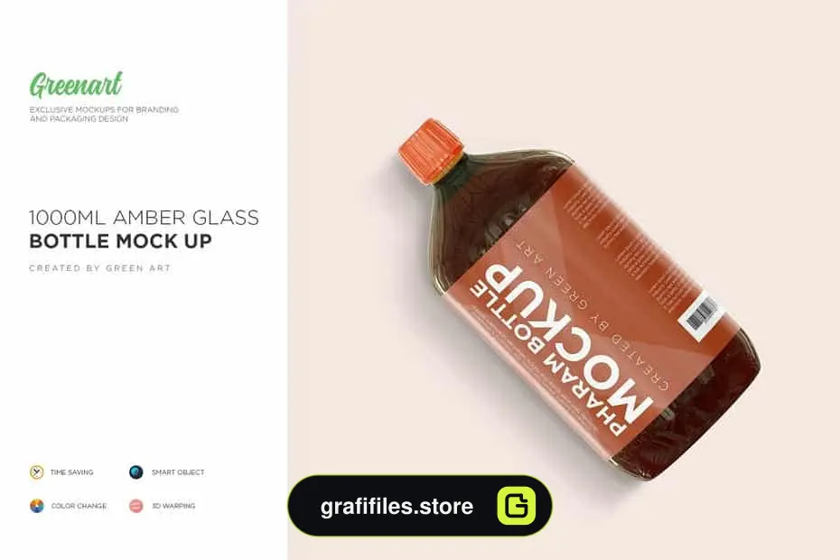 موکاپ بطری 1000ml Amber Glass Bottle Mockup