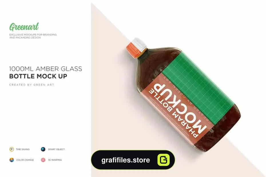 موکاپ بطری 1000ml Amber Glass Bottle Mockup