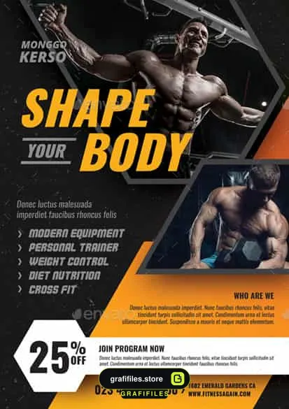 فایل لایه باز تراکت باشگاه بدن سازی Fitness