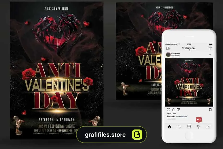 فایل لایه باز تراکت ولنتاین Anti Valentines Day Flyer