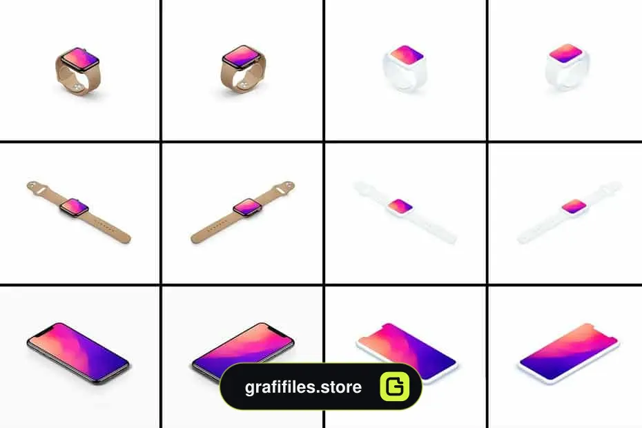 موکاپ اپل واچ Apple Watch S4 – 12 Isometric Mockup