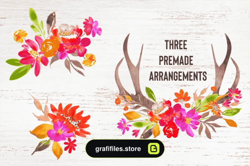 دانلود کلیپ آرت دسته گل پاییزی آبرنگی Autumn Watercolor Flower Bouquet Builder - 1 کلیپ آرت دسته گل پاییزی آبرنگی
