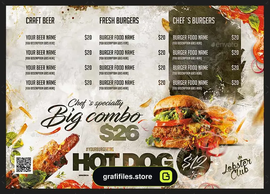 فایل لایه باز منو غذا Bar Menu Flyer