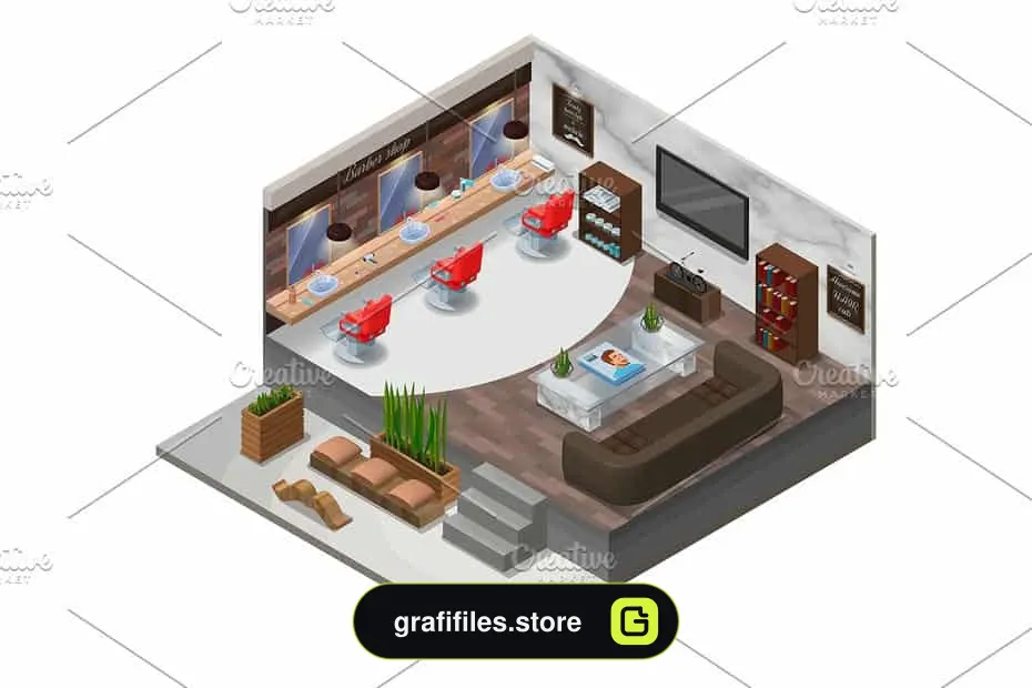 وکتور ایزومتریک آرایشگاه مردانه