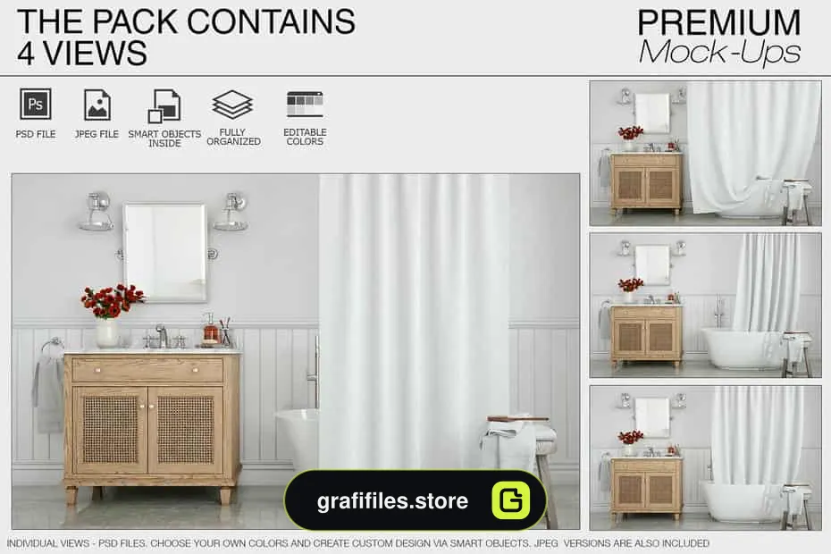 موکاپ پرده حمام Bath Curtain Mockup Pack 2