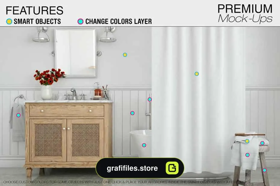 موکاپ پرده حمام Bath Curtain Mockup Pack 2