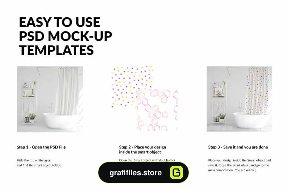 موکاپ پرده حمام Bath Curtain Mockup Pack 3