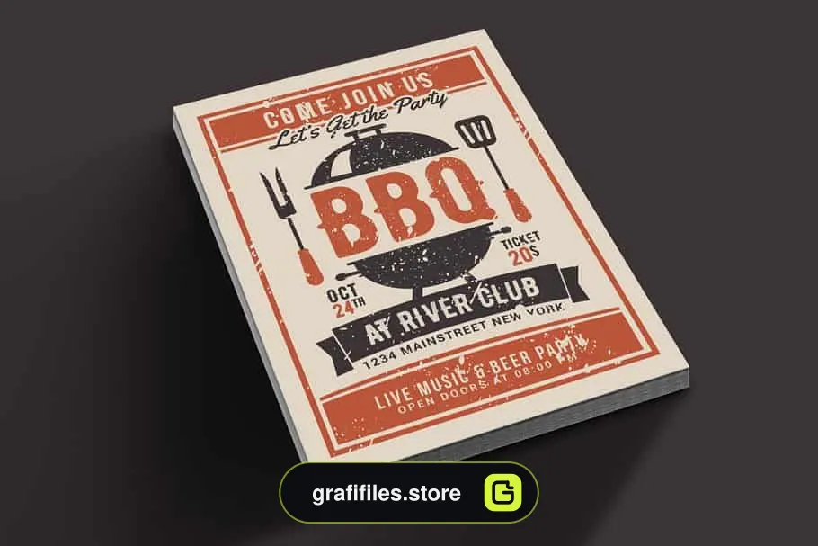 فایل لایه باز تراکت BBQ Party Flyer