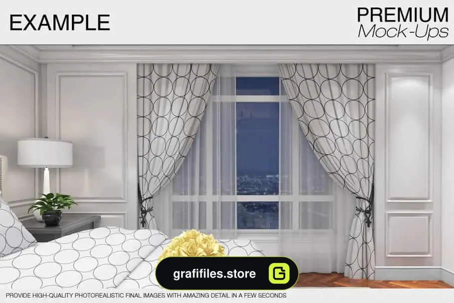 موکاپ ست تخت خواب و پرده