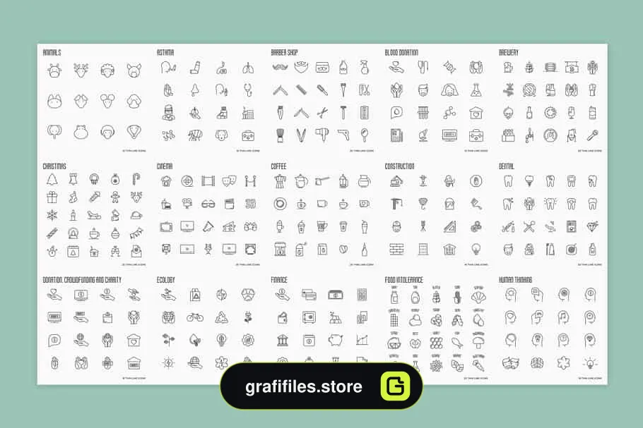 آیکون خطی Big Bundle | 500 Thin Line Icons