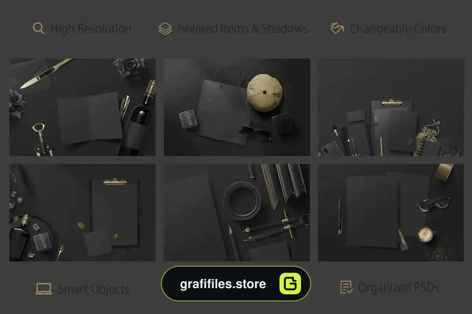 موکاپ برندینگ مشکی Black Branding Mockups Vol.3