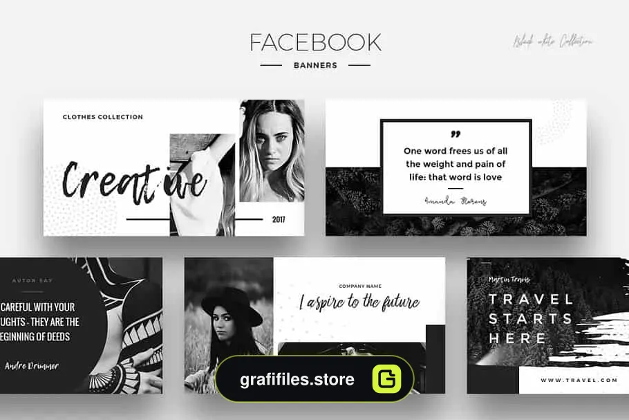 فایل لایه باز شبکه اجتماعی Black & White Social Media Designs