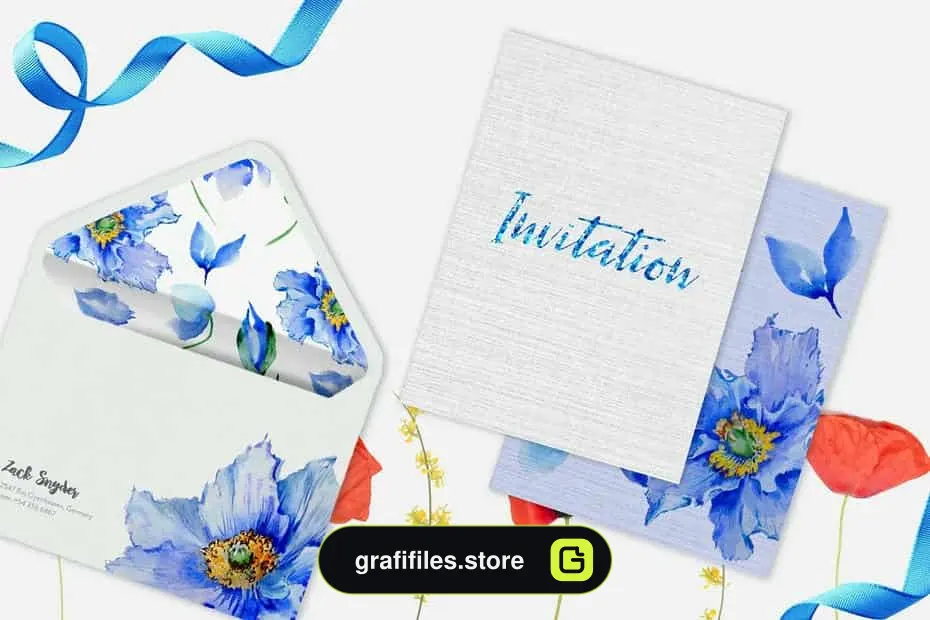 کلیپ آرت آبرنگی گل Blue Poppies Watercolor Png