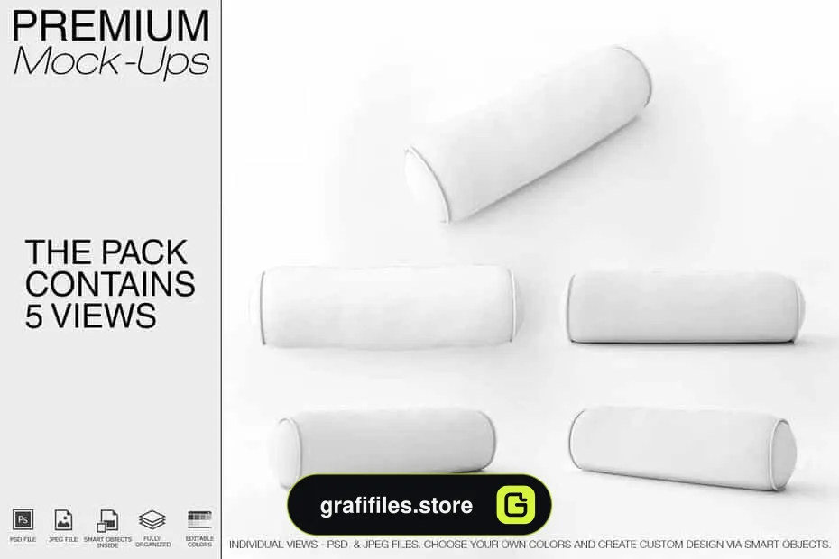 موکاپ بالش Bordered Bolster Pillow Mockup Pack