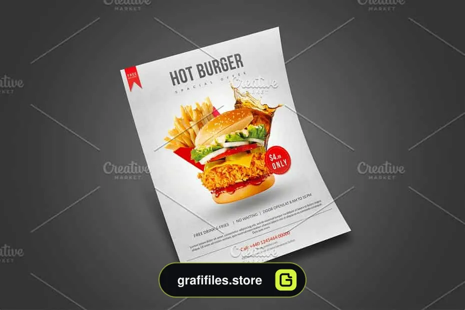 فایل لایه باز تراکت فست فود Burger Flyer Template