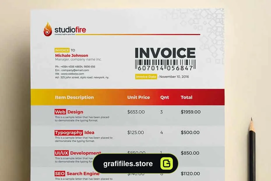 دانلود فایل لایه باز فاکتور Business Invoice Template - 15 فایل لایه باز فاکتور Business Invoice Template - 14