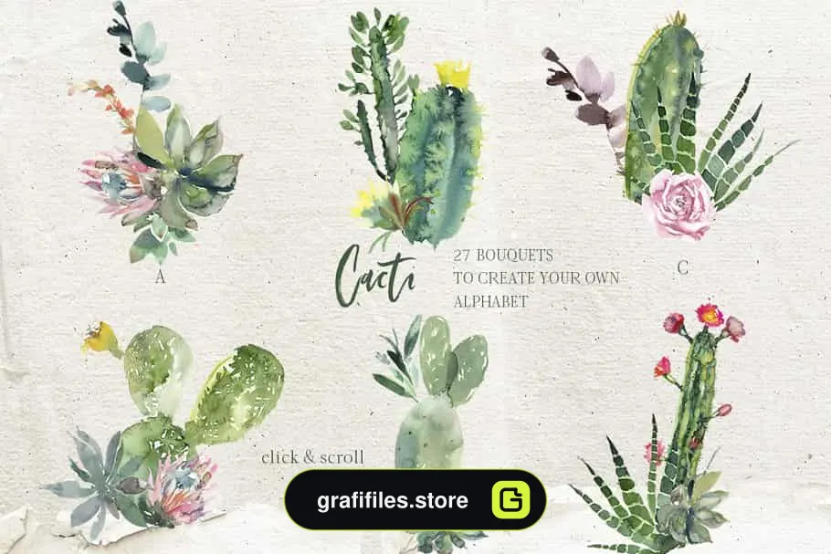 دانلود کلیپ آرت آبرنگی کاکتوس Cacti Watercolor Cactuses Clipart - 9 کلیپ آرت آبرنگی کاکتوس - 8