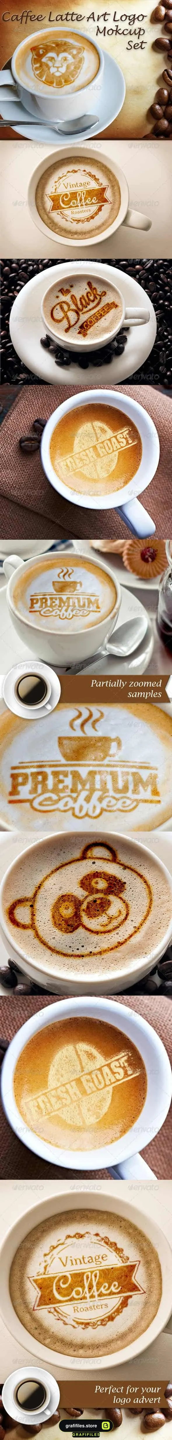 موکاپ لوگو Caffee Latte Art Logo Mockup Set