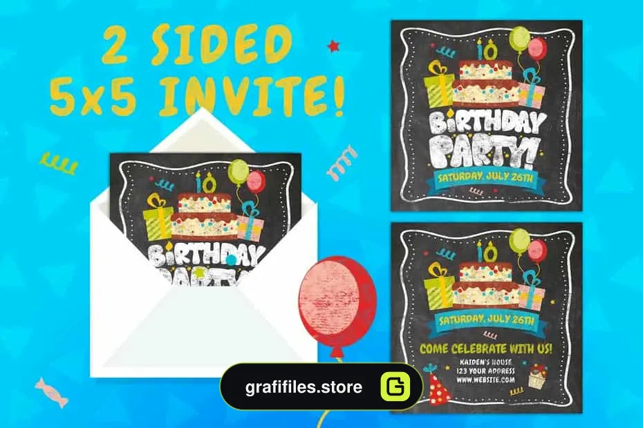 فایل لایه باز کارت دعوت جشن تولد Chalk Birthday Party Flyer Bundle