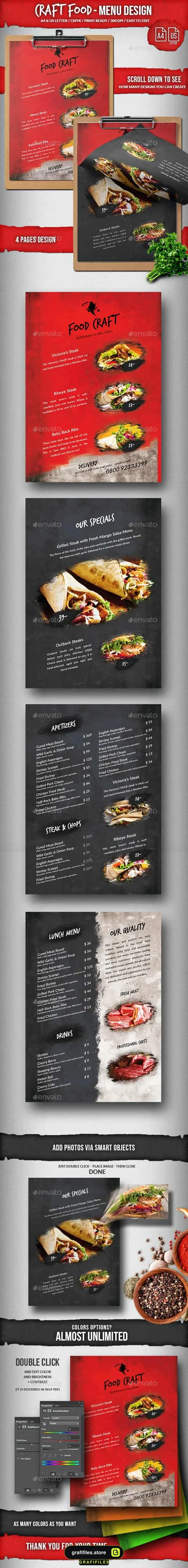 فایل لایه باز منو غذای رستوران