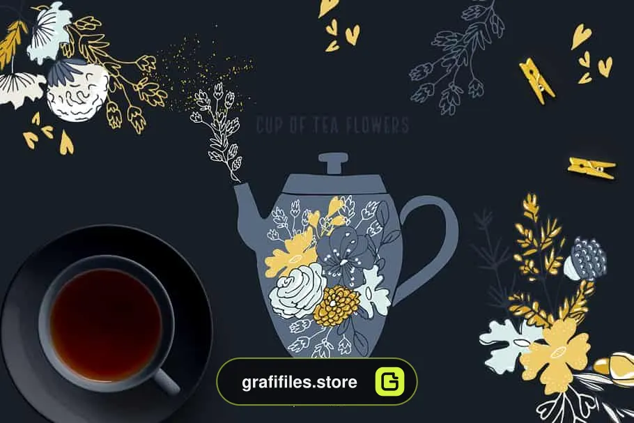 دانلود کلیپ آرت گل Cup of Tea Flowers - 2 کلیپ آرت گل