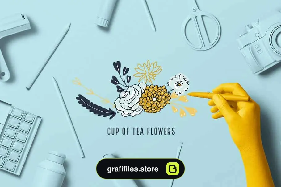 دانلود کلیپ آرت گل Cup of Tea Flowers - 5 کلیپ آرت گل - 4