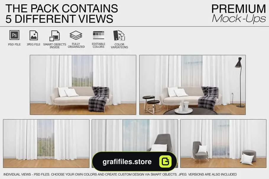 موکاپ پرده Curtains Mockup Set
