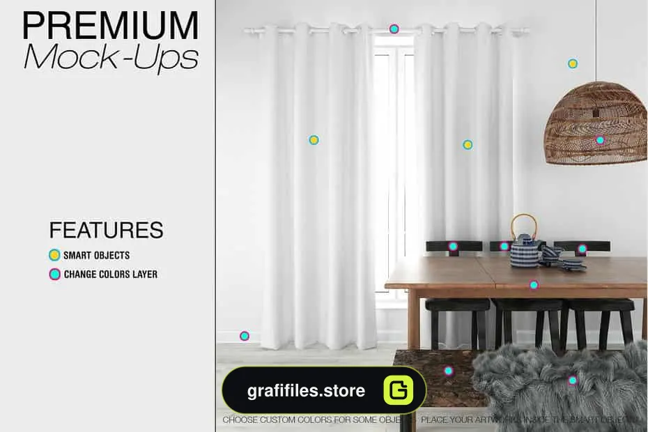 موکاپ پرده Curtains Mockup Set 3
