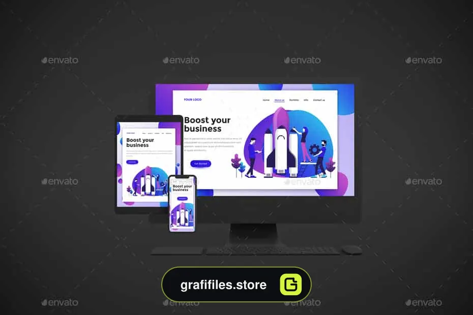 موکاپ لپ تاپ و کامپیوتر Dark Responsive V.2