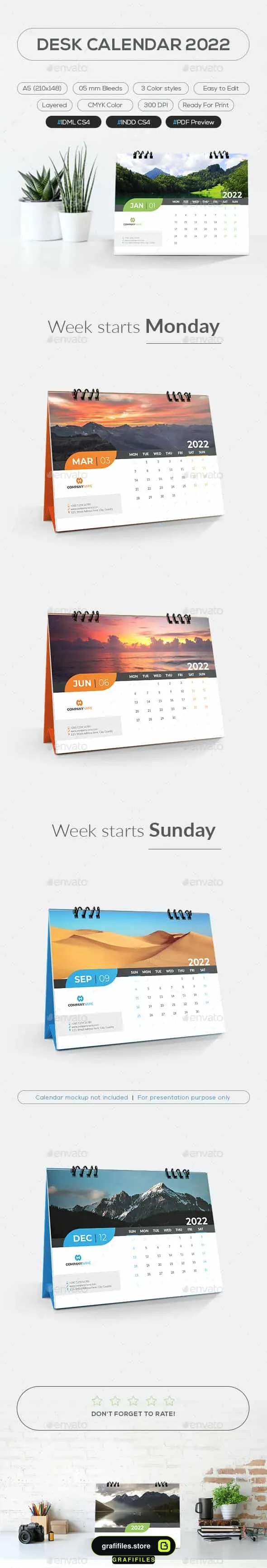 قالب ایندیزاین تقویم رومیزی Desk Calendar 2022