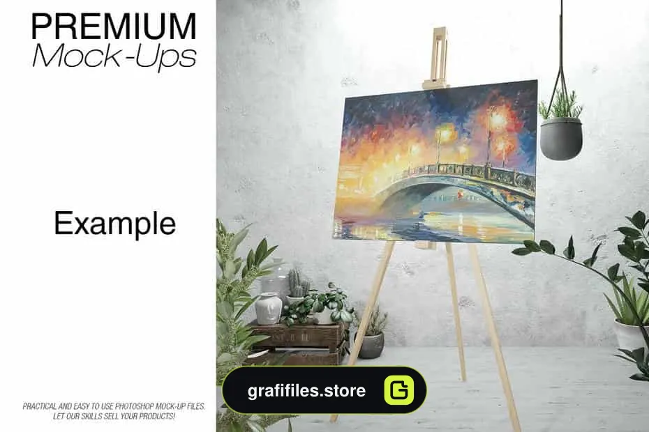 دانلود موکاپ بوم و سه پایه نقاشی Easel Stand with Canvas – Many Sizes - 16 موکاپ بوم و سه پایه نقاشی