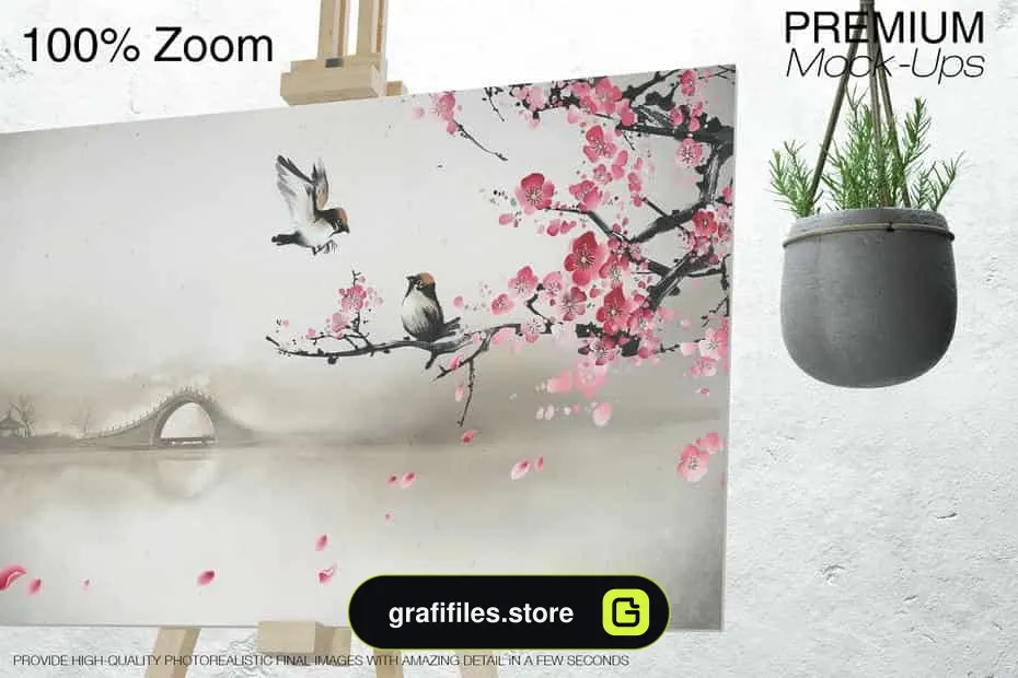 دانلود موکاپ بوم و سه پایه نقاشی Easel Stand with Canvas – Many Sizes - 18 موکاپ بوم و سه پایه نقاشی