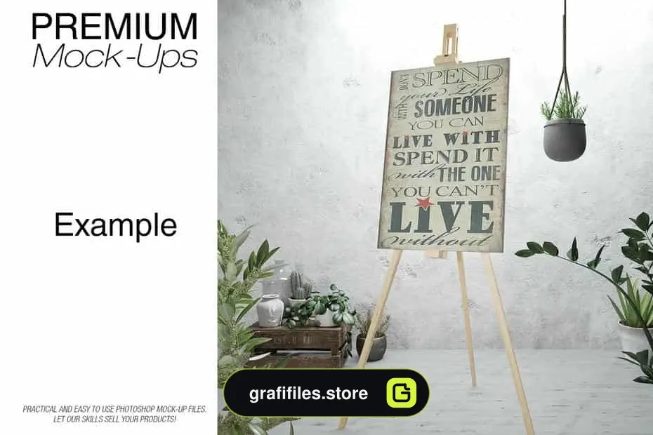 دانلود موکاپ بوم و سه پایه نقاشی Easel Stand with Canvas – Many Sizes - 2 موکاپ بوم و سه پایه نقاشی