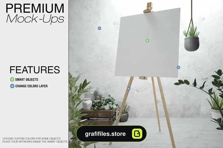 دانلود موکاپ بوم و سه پایه نقاشی Easel Stand with Canvas – Many Sizes - 5 موکاپ بوم و سه پایه نقاشی - 4
