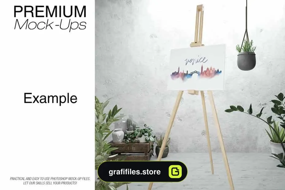 دانلود موکاپ بوم و سه پایه نقاشی Easel Stand with Canvas – Many Sizes - 9 موکاپ بوم و سه پایه نقاشی - 8