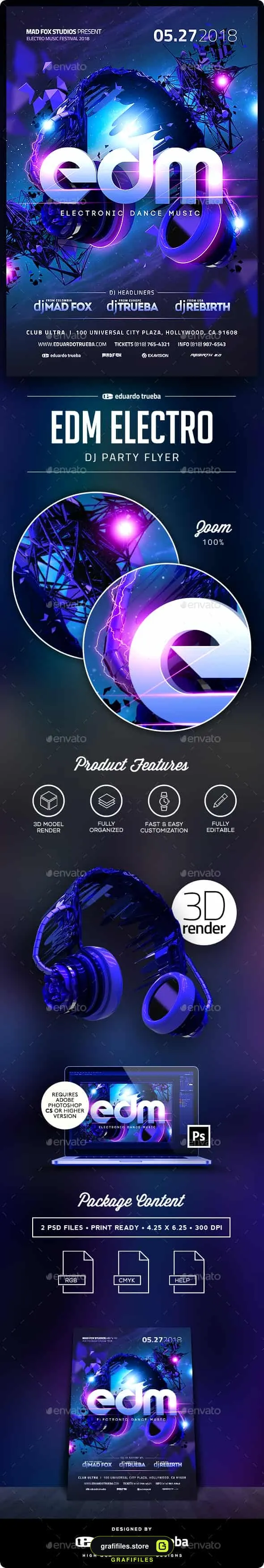 فایل لایه باز بنر EDM Electro Dj Party Flyer