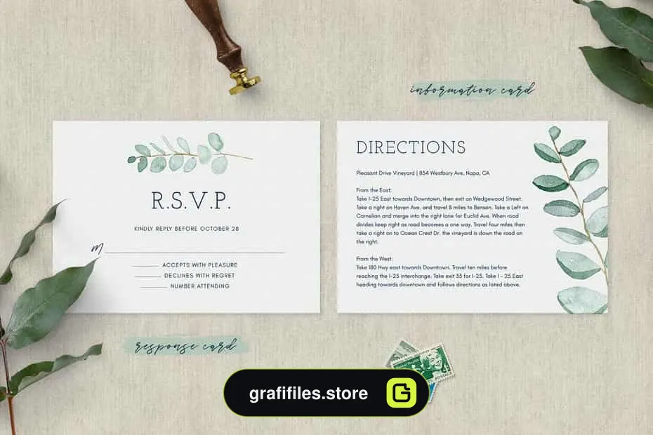 فایل لایه باز کارت دعوت عروسی Eucalyptus Wedding Invitation Suite