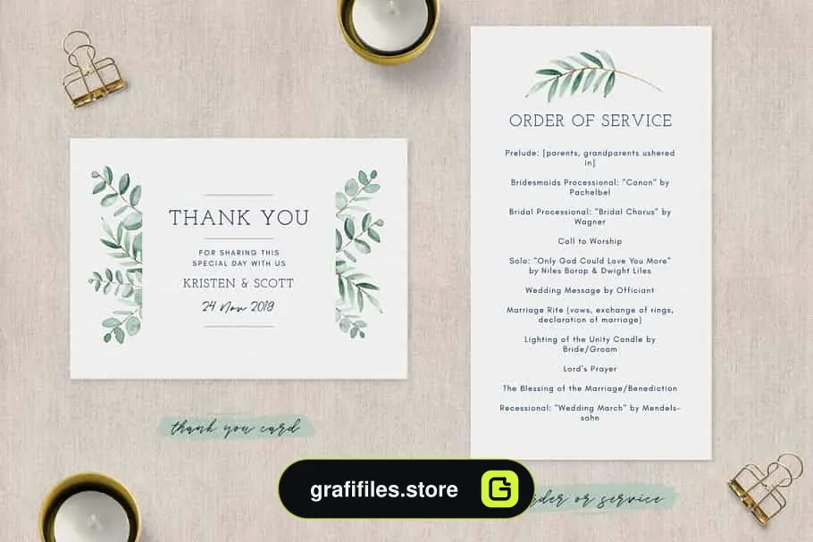 فایل لایه باز کارت دعوت عروسی Eucalyptus Wedding Invitation Suite