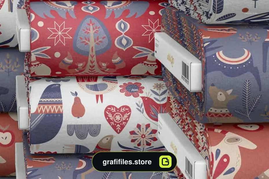 موکاپ توپ پارچه Fabric Bolts Mockup 76/FF V.6