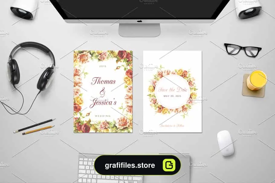 فایل لایه باز کارت دعوت Floral Save The Date