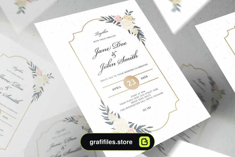 فایل لایه باز کارت دعوت عروسی Floral Wedding Invitations