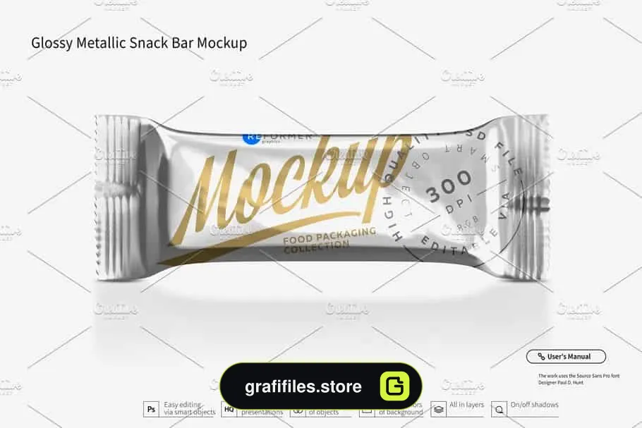 موکاپ بسته بندی شکلات Glossy Metallic 