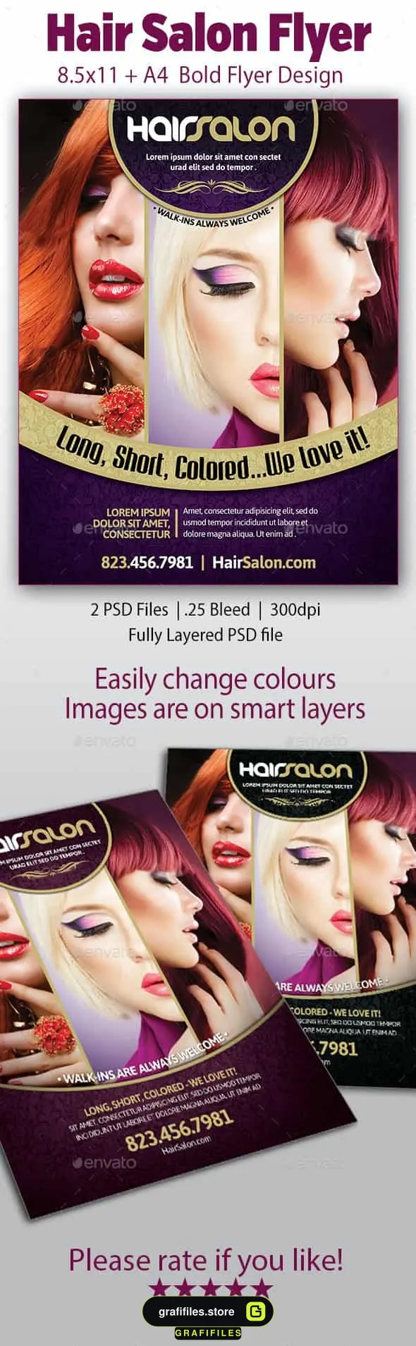 فایل لایه باز تراکت سالن زیبایی Hair Salon Flyer