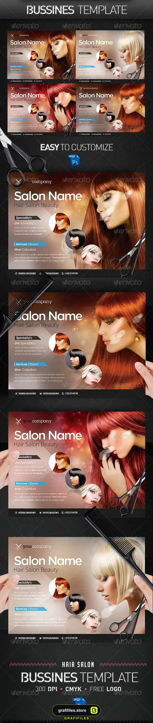 فایل لایه باز تراکت سالن زیبایی Hair Salon PRO Bussines Promotional Flyer